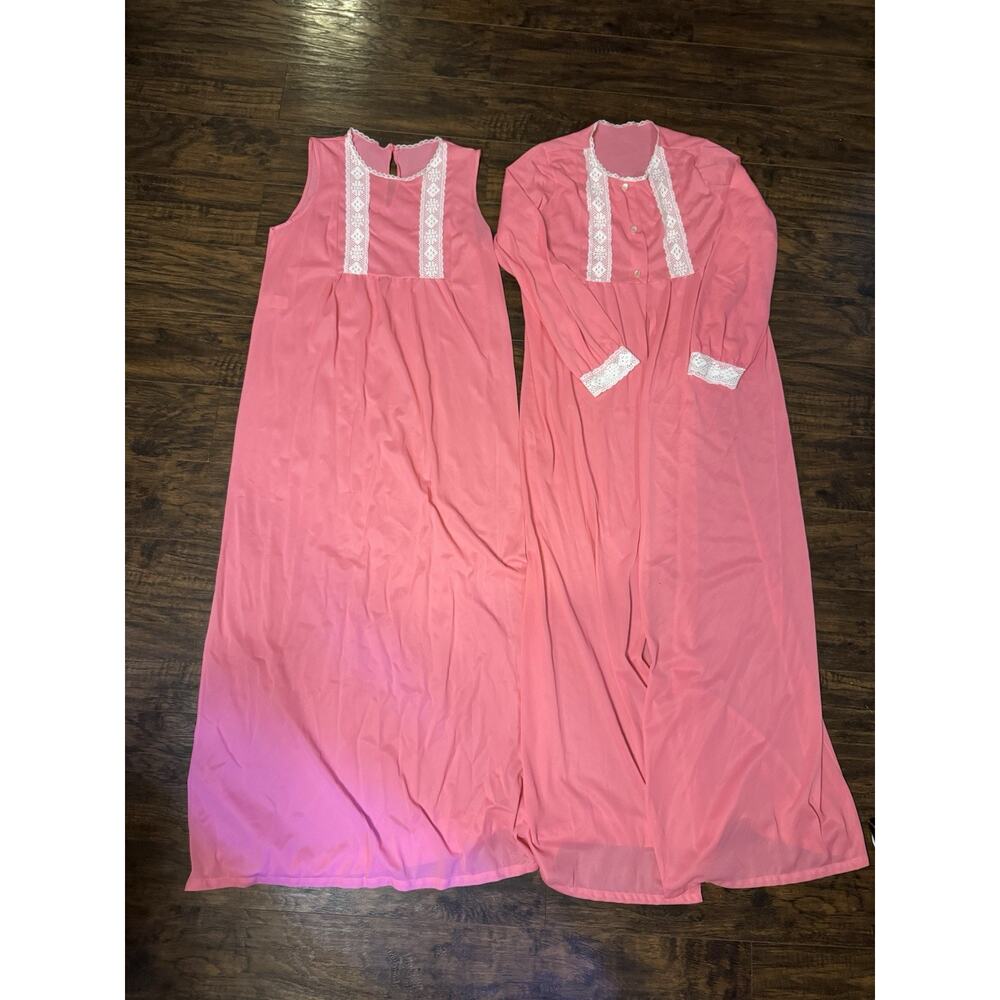 Vintage Pink Gaymode JcPenny Long Robe & Nightgown Set Lingerie Nylon Sz:S